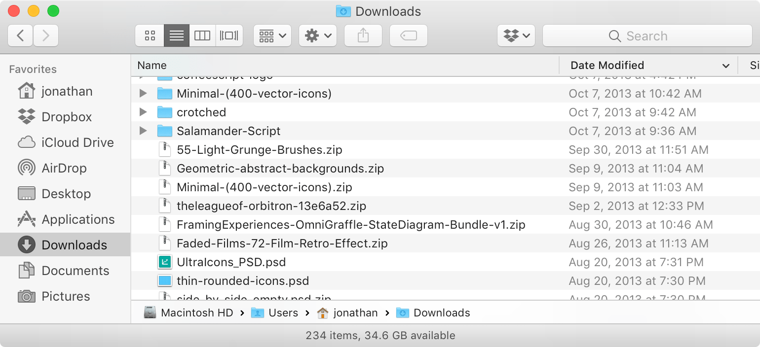 My downloads folder sorted by date modified